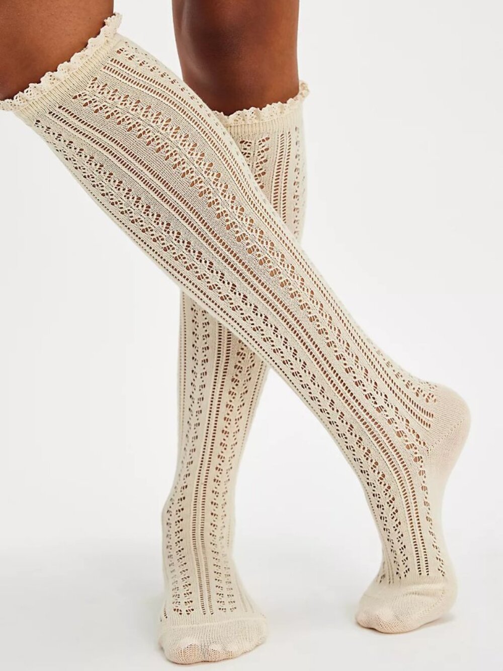 Free People Misty Net Pointelle Tall (Cream) NWT